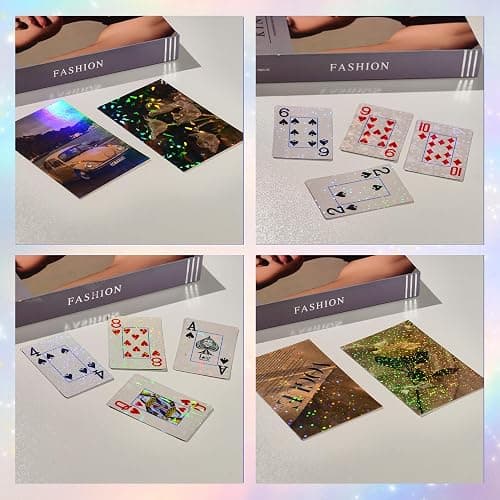 36 Sheets Holographic Sticker Paper, Clear Vinyl Lamination Sticker Film Self Adhesive, Transparent Overlay Laminate Sticker Paper Waterproof-Gem/Dots/Sand Star/Rainbow/Star/Heart, 8.5x11 Inch thumbnail 5