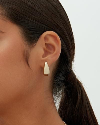PAVOI 14K Gold Plated Statement Huggie Earrings for Women, Dome Hoops | Hypoallergenic Earrings with 925 Sterling Silver Posts, Dome Gold Hoop Earrings thumbnail 3