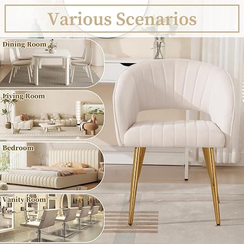Westice Velvet Home Office Desk Chair Set of 1, Modern Tufted Vanity Chairs with Gold Metal Legs, Upholstered Accent Armchair for Living Room Restaurant, White thumbnail 7
