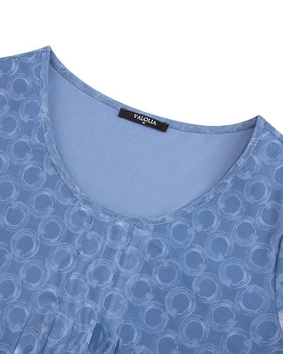 VALOLIA Women's 3/4 Sleeve Tunic Tops Casual Loose Fit Floral Blouses Mesh Pleated Layered Shirt thumbnail 3
