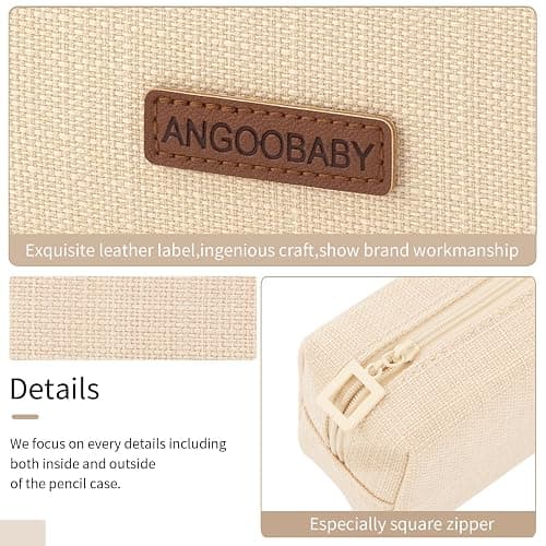 ANGOOBABY Small Pencil Case Student Pencil Pouch Coin Pouch Cosmetic Bag Office Stationery Organizer For Teen School-Beige thumbnail 5