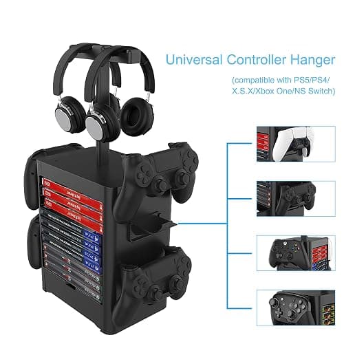 EJGAME Multifunctional Game Disk Storage Tower Holder,Game Disk Rack and Controller/Headset Stand Holder Compatible with Xbox Series X/Nintendo Switch/PS5/PS4 thumbnail 4