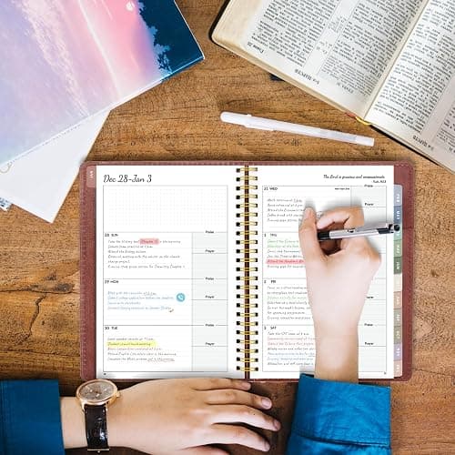 2026 Christian Planner, Bible Planner & Prayer Journal A5 Spiral Bound, Weekly & Monthly Faith Planning for Women & Men (Brown) thumbnail 2