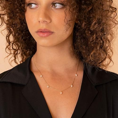 PAVOI 14K Gold Plated Shell Pearl Chain Necklace for Women (Yellow Gold) thumbnail 2