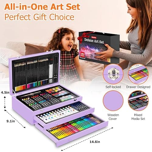 Halloween & Christmas Day Gifts for Kids, Teen Girl Girls Trendy Stuff, Stocking Stuffers for Teens, 192-Pack Drawing Painting Art Supplies with Acrylic Pad, Watercolor Pad, Sketch Book, Canvases thumbnail 8