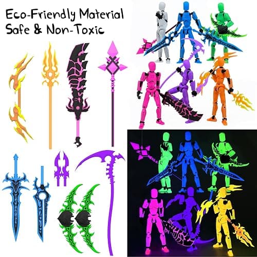 [6-PACK] Glowing Titan 13 Action Figure Set Already Assembled, T13 3D Printed Action Figures With Weapons Accessories T 13 Lucky Robo Dummy Nova 13 Action Figures, Figura de acción t13 (6-Colors) thumbnail 2