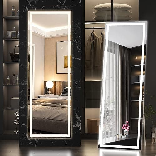 Hasipu Full Length Mirror with Lights, 56" x 15.8" LED Floor Mirror, Full Body Dressing Standing, Hanging Mounted Mirror for Living Room Bedroom Cloakroom, Square White thumbnail 8
