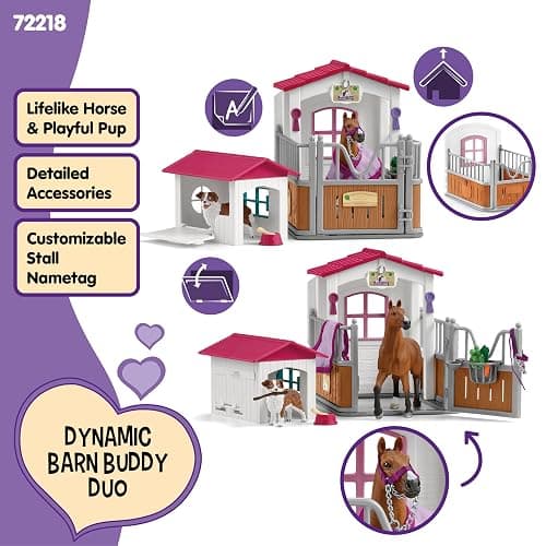 Schleich Horse Club - 32PC Horse Stall and Doghouse Playset - Realistic Racehorse and Dog Figurines with Tack Accessories - Equestrian Toys for Imaginative Play - Boys and Girls 5+ | 72218 thumbnail 2