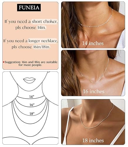 FUNEIA 925 Sterling Silver Necklace for Women Trendy Dainty Real Silver Chain Necklace Simple Thin Box Chain Beaded Chain Snake Chain Herringbone Necklaces Jewelry 14/16/18 Inch thumbnail 3