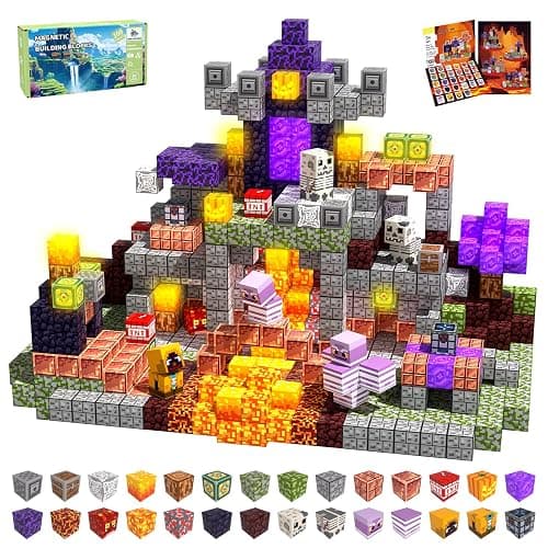 SSAWER Magnetic Blocks, 100PCS Magnetic Building Blocks Light Up, Stacking Magnets for Kids, Sensory Toy for STEM Constructions Magnet Blocks for Boys Girls Age 3+, Christmas Birthday Gifts - Image 1