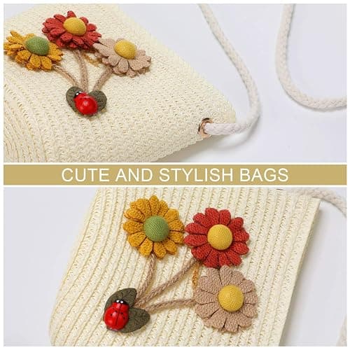 Weewooday 5 Pieces Little Girls Straw Purses Easter Sunflower Straw Shoulder Crossbody Bag Cute Shoulder Girlish Woven Bag for Outdoor Activities, 5 Styles thumbnail 4