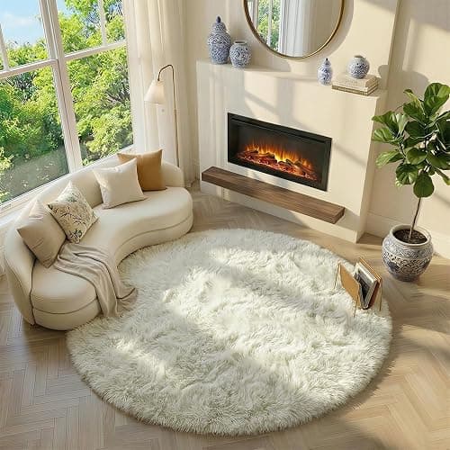 Amdrebio Ivory White Round Rug 4Ft for Kids Bedroom Aesthetic, Fluffy Fuzzy Furry Circle Area Rugs for Living Room Decor, Circular Plush Soft Shaggy Cream Carpet for Baby Nursery Dorm Teen Girls Boys thumbnail 5