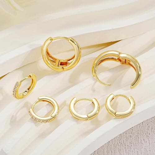 3 Pairs Gold Hoop Earrings Set for Women, 14K Gold Plated Hypoallergenic Lightweight Small Huggie Earrings for Gift thumbnail 6