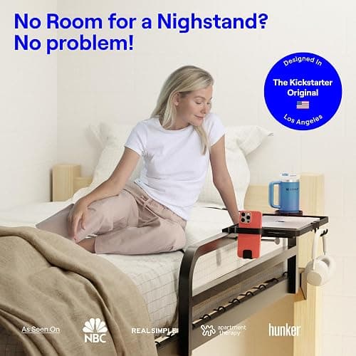 BedShelfie Bedside Shelf for Dorm Room Bunk Bed & Top Bunk, College Dorm Room Essentials, Bedside Caddy, Clip on Floating Tray, Bed Side Table Storage, Loft Nightstand Decor, Black thumbnail 2