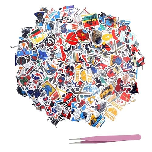 XRVRILE Lot de 220 autocollants de hockey et pince à épiler, autocollants de hockey sur glace, autocollants esthétiques, vinyles, imperméables, graffiti, pour skateboard, voiture, ordinateur portable - Image 1