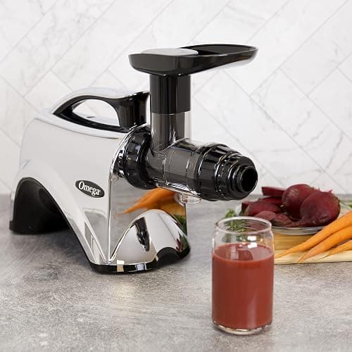Omega Juicer Premium Vegetable and Fruit Juice Extractor and Nutrition System Makes Nut Milks Baby Food and Sorbets, Adjustable Pressure Settings 80-RPM Slow Masticating Juicer, 150-Watts, Silver thumbnail 2