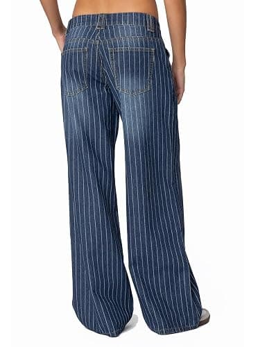 Justalwart Women's Mid Rise Striped Baggy Barrel Jeans Wide Leg Denim Pants thumbnail 5