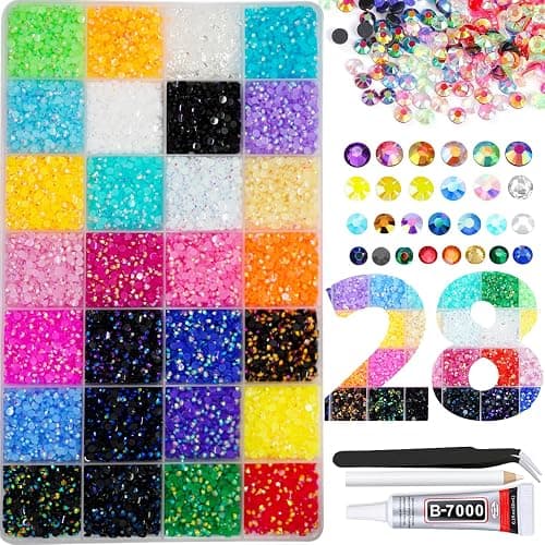 22000pcs Resin Rhinestones for Crafting, 28 Multicolor Mixed 3mm SS10 Non-Hotfix Gem Beads, Jelly AB Gems Stones, Multicolor Jewels Gems for Bedazzling Kit with B7000 for Nail DIY Crafting - Image 1