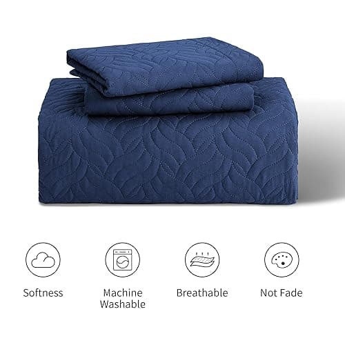 Love's cabin Quilts for Queen Bed Navy Blue Bedspreads - Soft Bed Summer Lightweight Bedspread Comforter - Modern Style Wave Pattern Coverlet for All Season - 3 Pieces (1 Quilt, 2 Pillow Shams) thumbnail 8