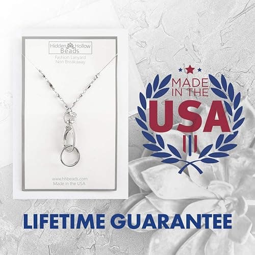 Hidden Hollow Beads Stainless Steel Chain Women's Lanyard, Stronger, Made in USA Teacher ID Badge Card Holder Keys - Stainless Steel - Non Breakaway thumbnail 5