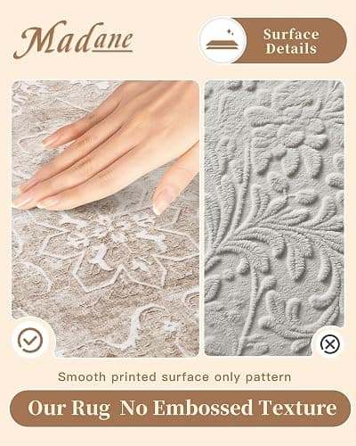 Madane 8x10 Area Rugs for Living Room, Machine Washable Vintage Rug with Non-Slip Backing, Soft Floral Print Large Throw Rugs, Thin Carpet for Bedroom Dining Room Farmhouse (8 x 10, Brown/Sand) thumbnail 4