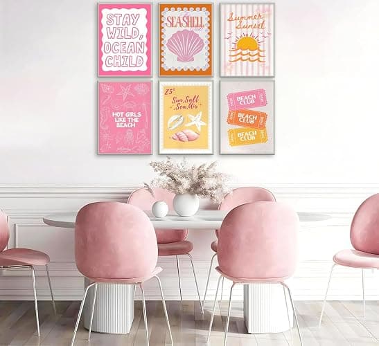 XXOUYLQ Pink Coastal Preppy Canvas Wall Art Coastal Granddaughter Print Aesthetic Room Painting Shells Oyster Posters Summer Beach Pictures Beach Club Wall Decor for Girls Room Dorm Home Unframed thumbnail 5