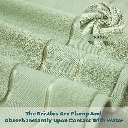 Marvione Bath Towels Set 6 Piece, 100% Turkish Cotton Highly Absorbent and Soft Towels for Bathroom 2 Bath Towels 2 Hand Towels 2 Washcloths, Sage Green thumbnail 4