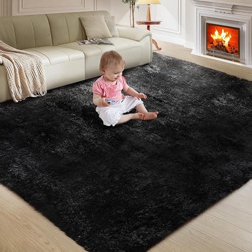 Ultra Soft Rug for Living Room, 4X6 Fluffy Shag Area Rug for Bedroom, Modern Shaggy Carpets Fuzzy Rug for Teens Dorm Nursery Home Decor Aesthetic, Upgrade Anti-Skid Durable, Black - Image 1