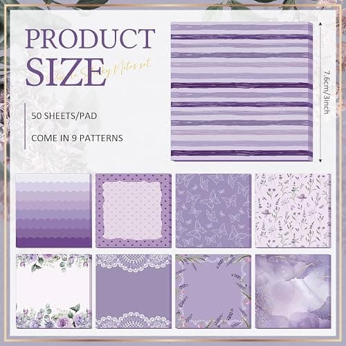 Saypacck 9 Pcs Aesthetic Sticky Notes Cute Pastel Self Stick Notepads Easy to Post Desk Supplies for Home Office Decor School Accessories Women Birthday Coworker Gifts(Purple) thumbnail 3