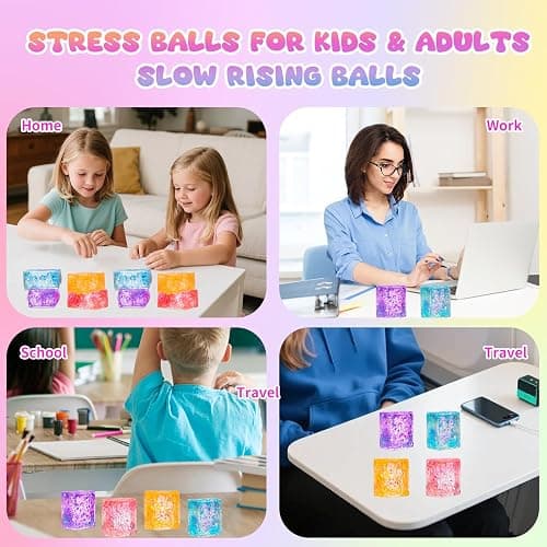 8 Pack Glitter Stress Cube ,Slow Rising Squishy Stress Balls for Adults | Fidget Squeeze Toys for Stress Relief, Slow Rising Squeeze Toy for Classroom Prizes, Party Favors and Birthday Gifts thumbnail 4