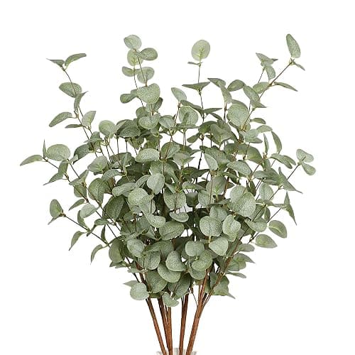 VGIA 6 Pcs 27" Eucalyptus Stems Greenery Stems Eucalyptus Leaf Spray in Green Silk Plastic Plants Floral Artificial Plants for Home Party Wedding Decoration - Image 1