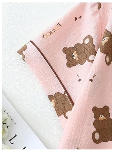 Verdusa Pajamas For Women Set 2 Piece Summer Pajama Sets Cute Pjs Lounge Matching Button Shirt with Shorts thumbnail 4
