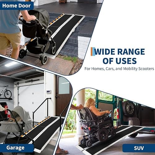 Aluminum Portable Wheelchair Ramp Folding Ramp w/Non-Slip Surface, Threshold for Home Steps, Scooter for Car, Doorways, Curbs & Stairs, 600 Lbs Capacity thumbnail 7