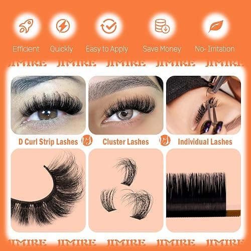 JIMIRE Mink Lashes Fluffy Cat Eye False Eyelashes D Curl Russian Strip Lashes Natural Look Soft Fake Lashes Volume Eyelash Extensions 7 Pairs Pack thumbnail 3