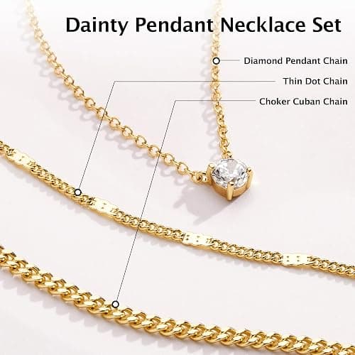 WomenGifts Layered Gold Necklaces for Women, 14K Gold Sterling Silver Plated Dainty Pendant Necklace Set with Cubic Zirconia Circle, Chunky Stackable Cuban Chain Choker, Trendy Personalized Birthstone Jewelry Gift Non Tarnish thumbnail 8