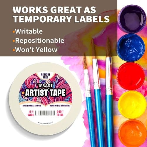 TSSART 3 Pack White Artist Tape - Masking Artists Tape for Drafting Art Watercolor Painting Canvas Framing - Acid Free 0.6inch Wide 540FT Long Total thumbnail 4
