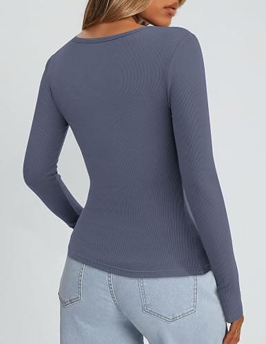 PRETTYGARDEN Long Sleeve Shirts for Women Fall Clothes 2025 Ribbed Basic Tees Scoop Neck Going Out Tops Fashion Clothing thumbnail 4