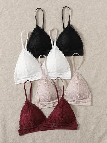 COZYEASE Women's 4 Pcs Floral Lace Adjustable Straps Bralettes Solid Breathable Bra Set thumbnail 5