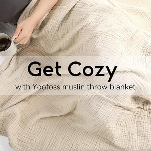 Yoofoss Muslin Blanket 100% Organic Cotton Throw Large 50" x 60" for Bed Couch Summer Gauze Blanket for Adults Lightweight and Breathable Apricot White thumbnail 7