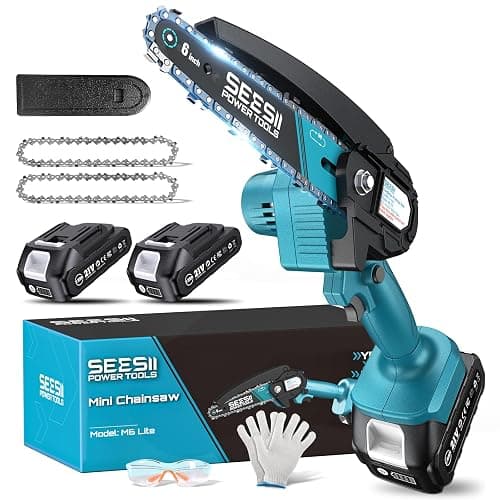 Seesii Mini Chainsaw, 6-inch Mini Chainsaw Cordless, Handheld Electric Power Chain Saw with 2 Batteries, for Tree Trimming Wood Cutting, Best Gifts for Father, Dad, Husband, Men - Image 1