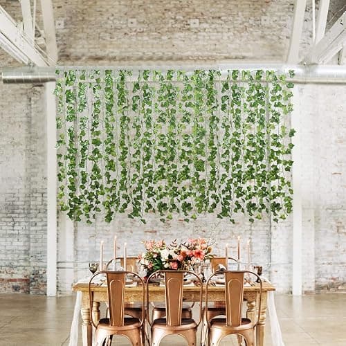 Flojery 78Ft 12pcs Silk Artificial Ivy Vine Hanging Leaves Plant Greenery Decor Party Home Garden Wedding Wall Decor (Green) thumbnail 6