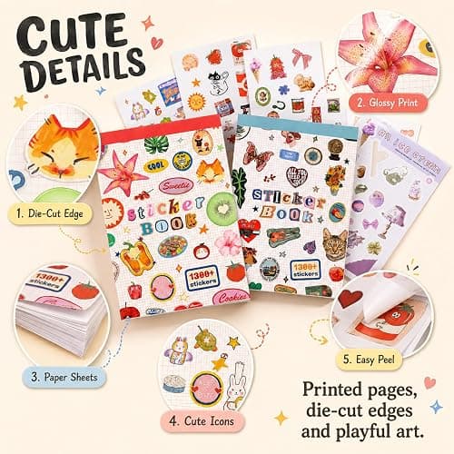 Domefahaso Livre d'autocollants pour Adultes avec Plus de 2300 Autocollants, Sticker Book & journaling avec Autocollants pour Scrapbooking et journaling thumbnail 4