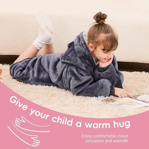 yescool Wearable Blanket Hoodie Kids, Oversized Blanket Sweatshirt with Sherpa Teen Girl Gifts for Kids, Youth, Boys, Girls, 8-15 Year Old Girl Boy Gift Warm Teen Wearable Blankets, One Size, Grey thumbnail 6