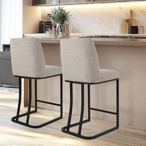 KRAMZMING Counter Height Bar Stools Set of 4, 24 Inch Seat Height Bar Chairs for Kitchen Island, Linen Fabric Upholstered Barstools with Metal Feet for Dining Room, Sand Color thumbnail 7