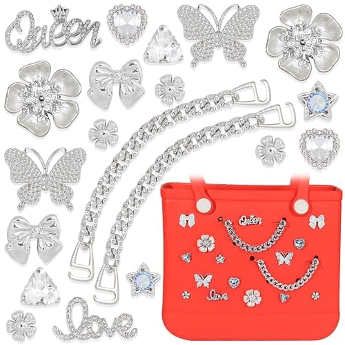 20 Pcs Beach Charms for Bogg Bag DIY Accessories Butterfly Flower Silver Chain Charm Cute Decoration Bag Charms for Bogg Bags Rubber Tote Beach Bags for Women - Image 1