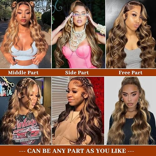 Hepnok 30 Inch Highlight Ombre Lace Front Wig Human Hair Honey Blonde Body Wave 13x6 HD Lace Front Wigs Human Hair Pre Plucked 200 Density Brown 4/27 Colored Lace Frontal Glueless Wigs for Women thumbnail 9