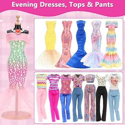 57 PCS Doll Clothes and Accessories 3 Wedding Gowns 3 Tops 3 Pants 3 Fashion Dresses 1 Evening Dresses 2 Swimsuits Bikini 6 Braces Skirt 10 Hangers 15 Shoes and 14 Accessories Toys for 11.5 inch Doll thumbnail 4