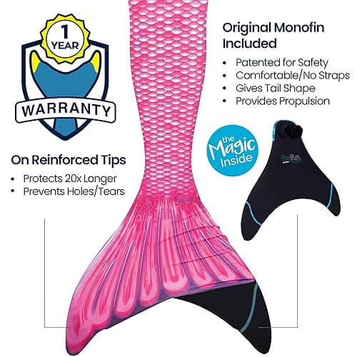 Fin Fun Mermaidens - Mermaid Tails for Swimming for Women, Teens and Adults with Monofin - Medium - Malibu Pink thumbnail 3