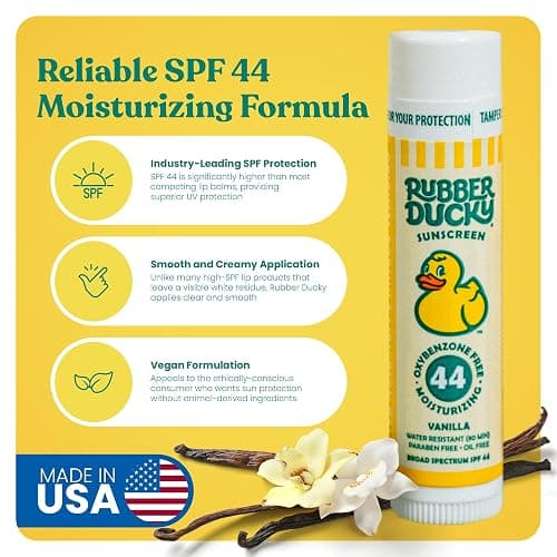 Rubber Ducky | Lip Balm with SPF 44, Water Resistant Sunscreen Lip Balm | Vegan, Untinted, Vanilla Flavor, with Vitamin E | All Season - Broad Spectrum Sunscreen for Lips thumbnail 2