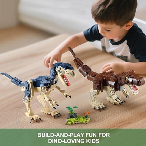 QUENTINAG 910-Piece Dinosaur Toy Building Sets, T.rex & Velociraptor Building Kits for Kids, Fun Build-Two-Dinos World for Boys and Girls Ages 6+, Gift Ideas for Birthdays and Christmas thumbnail 8